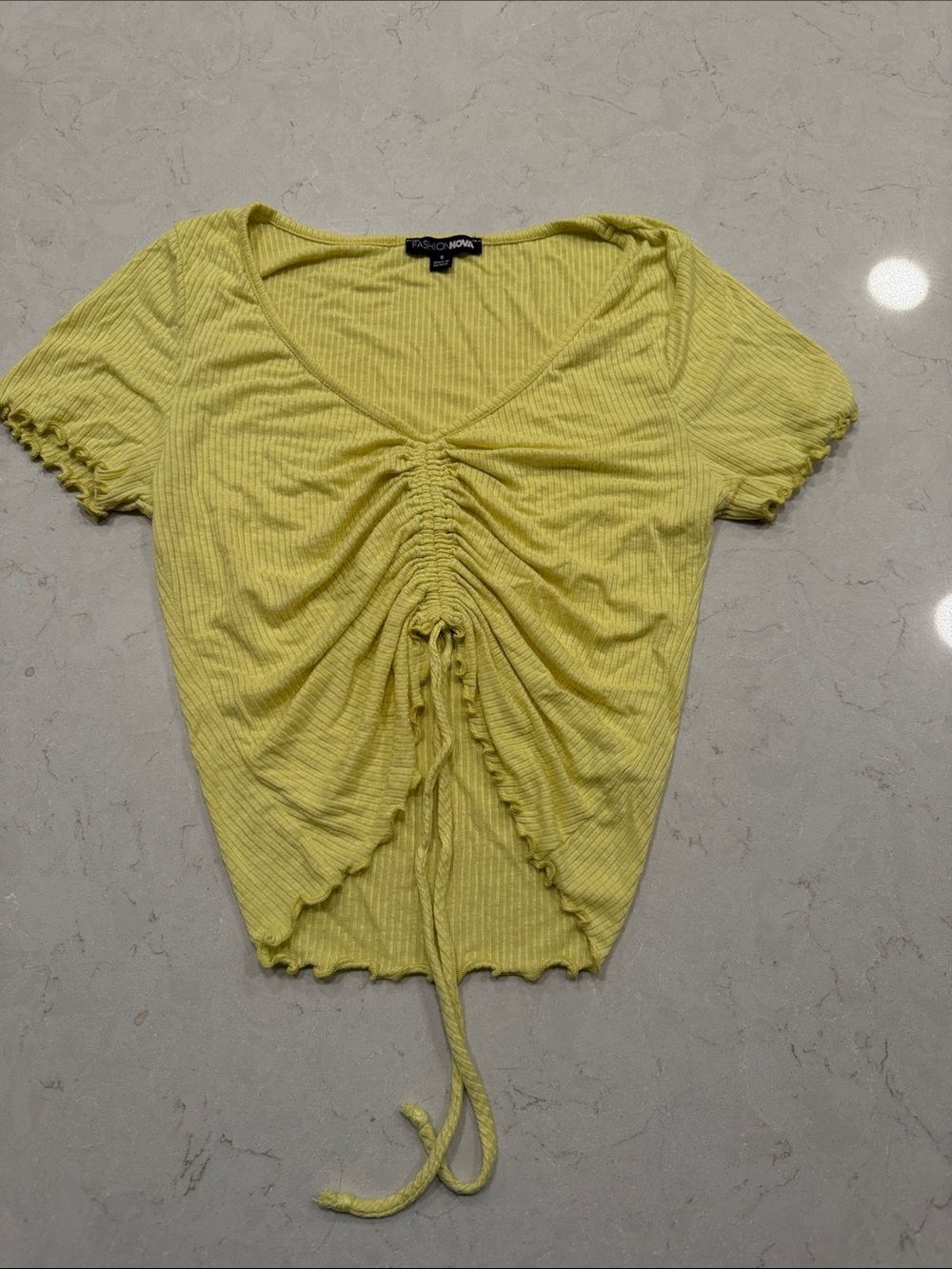 Fashion Nova Lemon Drawstring Ruched Crop Top
